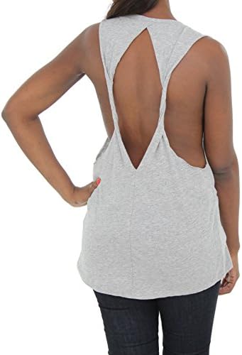 Rebellious One Women's Heat Cellfie Open Back Tank Top-Heather Grey-L