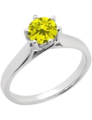 1.10 Ct Round Canary SI1/SI2 Diamond 14K White Gold Ring