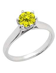 1.10 Ct Round Canary SI1/SI2 Diamond 18K White Gold Ring