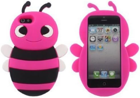 Angelseller XKM New 3d Lovely 3D Bee Shape Soft Silicone Gel Back Case Cover For Apple IPhone 5/5G/5th (Hot Pink)