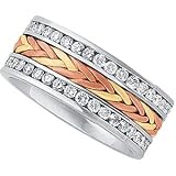 14K Three Tone Diamond Anniversary Band Ring