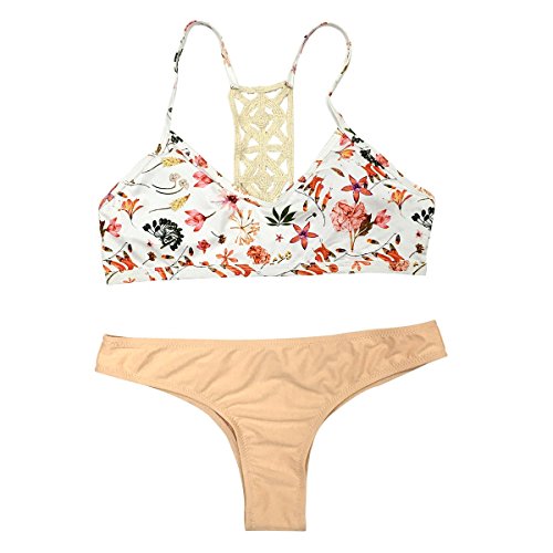 Cupshe Fashion Women's Fresh Floral Crochet Splicing Padding Bikini Bathing Suit (M)