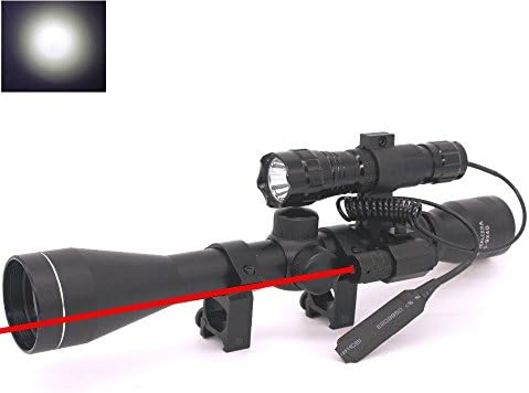 Lukher 3 in 1 Outdoor Hunting Adjustable Optics ZoomTactical 3-9x40mm Illuminated Rifle Scope with Red Laser and White Flashlight