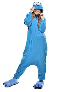 NEWCOSPLAY Unisex Onesies Pajamas Kigurumi Cosplay Sleepsuit Costume (L, Sesame Street Cookie Monster)