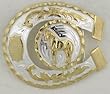 Horseshoe Shaped Standing Horse German Silver Belt Buckle  3-1/2" x 3 "
