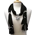 Black Radiant Flower Charm Jewelry Pendant Scarf With Fringe