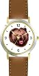 Grizzly Bear or Brown Bear Animal - WATCHBUDDY&reg; DELUXE TWO-TONE THEME WATCH - Arabic Numbers - Brown Leather Strap-Size-Large ( Men's Size or Jumbo Women's Size )