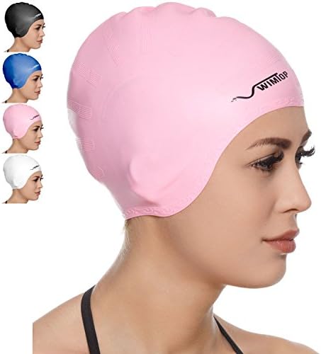 Premium Silicone Swim Cap for Long Hair + Nose Clip (pink)