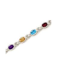 14K White Gold Oval Multi and Diamond Bracelet by Jewelry Mountain