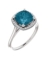 Platinum 8.00x8.00mm Antique Cushion Cut London Blue Topaz and Diamond Halo-Style Ring -- LIFETIME WARRANTY