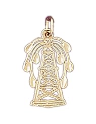 14K Yellow Gold Oil Well, Oil Rig Pendant