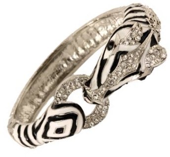 Cheap Girls Jewelry Elegant Zebra with Crystals, Black and White Enamel Stripes Silver Hinged Bangle Bracelet For Sale