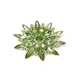 Green Austrian Rhinestone Silver-Tone Flower Brooch Pin