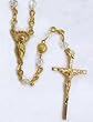 Rosary - Latin Cross - 6mm Gold Beads with Crystal - 16in. Gold Plated Chain - Deluxe Box Included - IMPORTED FROM ITALY