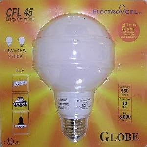 ElectroCFL Globe CFL45 Energy Saving Light (Uses 13W = 45W Output) - 6 Pack by ElectroCFL