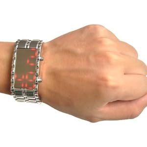 Neewer (3x) Silver Strap Lava Style Iron Digital Red LED Mirror Sports Wrist Watch