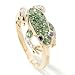 14K Gold Green Garnet & Black / White Diamond Frog Ring