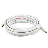 PTC 20ft PREMIUM GOLD Series WHITE HDMI 1.3 CERTIFIED 24AWG CL2 rated cable for Blu-Ray, Cable and satellite boxes, X-box, PS3, HD-DVR...