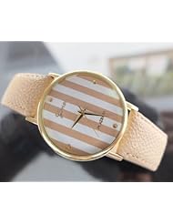 Viliysun - Womens Lady Girl Geneva Chevron Style PU Leather Band Wrist Watch (Beige)