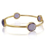 ELYA Designs 22K Yellow Gold Plated Bangle with Iolite Quartz Gemstone
