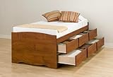 IMAGE OF Cherry Finish Twin Size Platform Bed w/6 Storage Drawer