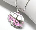 Cute Pink 70s Hippie Van Charm Necklace with Crystals