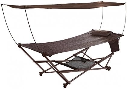 STOW-EZ Portable Hammock & 4 pt. Stand with Canopy Color: Brown Jacquard