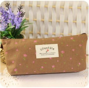 Kawaii School Girls Flower Floral Large Capacity Pencil Case Pen Bag Cosmetic Makeup Pouch Storage Holder Color:Dark Khaki