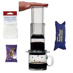 AeroPress Coffee and Espresso Maker with zippered nylon tote bag and 350 Micro Filters and... by 