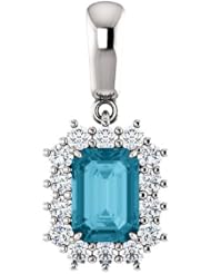 18K White Gold 7.00x5.00mm Emerald Cut London Blue Topaz and Diamond Pendant -- LIFETIME WARRANTY
