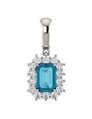 10K White Gold 7.00x5.00mm Emerald Cut London Blue Topaz and Diamond Pendant -- LIFETIME WARRANTY