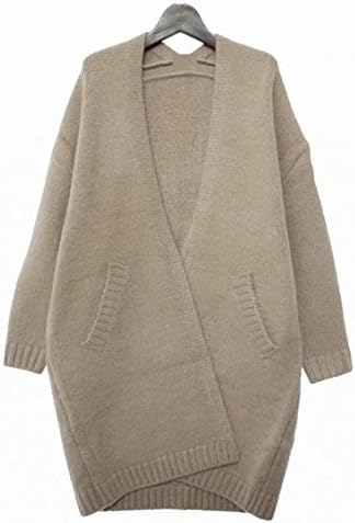 Khaki Women's long sweater coat thicker female long section of the bat sleeve wool knit cardigan solid color loose S code