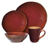 Gibson Dharma 16-Piece Reactive Stoneware Dinnerware Set, Red/Brown