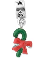 Reflection Beads Silver Enamel Candy Cane Holiday Dangle