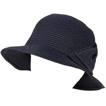 Upf 50+ Ladies Summer Big Ribbon Bow Cloche Bell Bucket Sun Hat Cap 57cm Navy