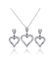 Nickel Free Sterling Silver Pendant & Earring Sets Open Heart CZ Set