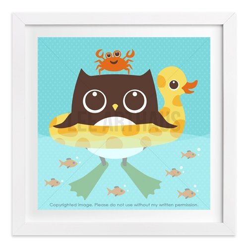 210 - Owl in Inflatable Duck Float Wall Art Print by Lee ArtHaus - One UNFRAMED Print