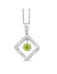 Diagonal Square And Circle Diamond Pendant In 18K White Gold With A 0.50 ct. Genuine Peridot Center Stone.