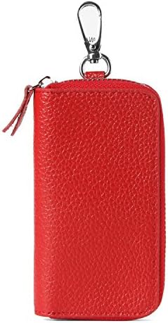 Onepi Premium Geniune Leather Key Holder Key Wallet Key Case with Card Slots (red)