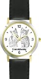 Tabby Kittens (SC) CAT - WATCHBUDDY&reg; CLASSIC DELUXE TWO-TONE THEME WATCH - Arabic Numbers-Black Leather Strap-Women's Size-Small