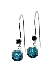 1.23 Ct Round Blue Diamond Black Diamond 14K White Gold Earrings