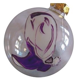 ArtisanStreet's Purple & White Cowboy Boot Ornament. Hand Painted Glass Ball Ornament. One of a Kind