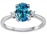 1.64 cttw Genuine 8x6mm Oval Blue Topaz and Diamond Engagement Ring