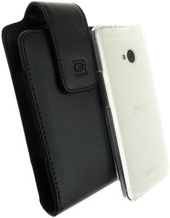 CASE123 MPS XXL Premium Large Oversized Genuine Leather Swivel Belt Clip Holster for HTC One M7 (with Soft Matte TPU Cover - Clear)