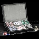 Poker Set with 200 11.5g Poker Chips, Cards and Poker Dice in Black Leather Case by PhotoFramesPlus