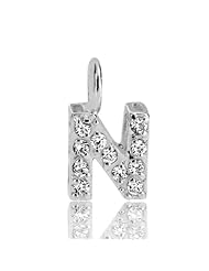 Bling Jewelry Sterling Silver CZ Pave Mini Block Alphabet Letter N Pendant