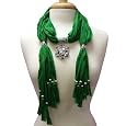 Green Radiant Flower Charm Jewelry Pendant Scarf With Fringe