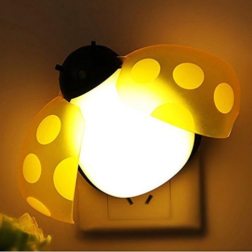 LONRIC Wall Plug in LED Ladybug Baby Night Light with Light&amp;Sound Sensor Cute Decorative Nightlight Lamp for Kids Room and Bedroom- Yellow