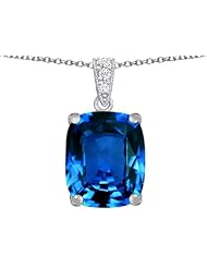 Original Star K (tm) Large 12x10mm Cushion Cut Simulated Blue Topaz Pendant in 925 Sterling Silver