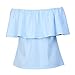 BLDO Women's Ruffles Off Shoulder Solid Chiffon Blouse Crop Top (L, Skyblue)